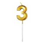 Party Decorz Number 3 Gold Candle | Three Number Candle |Number 3 Metallic Gold Candle for Birthday,Anniversary, Surprise Party Cake Decoration Candle