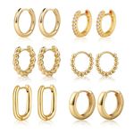 Gold Hoops Earrings for Women, 14K Gold Plated Huggie Hoop Earrings Lightweight Hypoallergenic Small Hoop Earring Set Cute Earrings Pack for Women Girls Trendy Jewelry Gifts