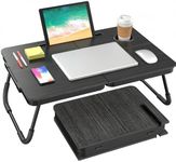 BUYIFY Portable Foldable Laptop Desk for Bed and Couch, Adjustable Lap Desk with Cup Holder and Phone Holder, Ideal for Working, Reading, Writing, and Breakfast (Black)