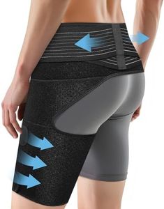 SOLOEVER Hip Brace for Women & Men, Sciatica Pain Relief Devices, Adjustable Compression Wrap Support for Arthritis, Pulled Thigh, Hip Fleхоr Strain, Groin Injury, Hamstring Pull (Black, Left)
