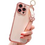 IDweel for iPhone 11 Pro Max Case,for iPhone 11 Pro Max Case with Adjustable Wristband Strap Kickstand Loop Heart Luxury Plating,Raised Corners Bumper Shockproof Slim Fit Cover for Women,Rose Gold