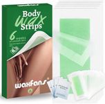 Waxfans Hair Removal Wax Strips for Face/Body/Bikini - 60 Count Hypoallergenic Depilatory Kit with 4 Soothing Wipes (Green) - All Skin & Hair Types