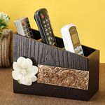 COCKTAIL Designer Remote Stand For Home 3 Section Remote Holder For Living Room, Tv Remote Stand, Ac Remote Holder, Table Organizer, Office Desk Accessories Wooden MDF Brown (Fl resin)