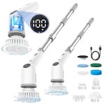 MoKo Electric Spin Scrubber, Cordless Cleaning Brush up to 490 RPM with Power Display, 9 Replaceable Brush Heads, Long Adjustable Extension Handle, Electric Shower Scrubber for Shower Bathroom Tub