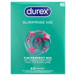 Durex Surprise Me Variety Pack, 40 Condoms, Thin feel, Extra Safe, Pleasure Me, Tickle Me, With Silicone Lube, Condoms Bulk for men, Regular Fit, Ribbed and Dotted, Easy on Shape, Teat Ended