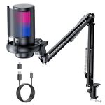 QIUOIO RGB Gaming Microphone with Boom Arm: USB Mic for PC - Streaming Microphone - Podcast Microphone Accessories - Mic for Computer - Suit for Youtube Titok