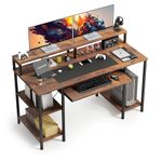 MUTUN 47" Computer Desk, Office Desk, Home Office with Shelves, Gaming Desk with Keyboard Tray, Study Table with Monitor Stand, Vintage Brown