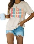 Blooming Jelly Women's Cute Short Sleeve Top Be Kind Crewneck Casual Basic T Shirts(Beige,S)