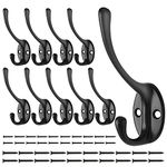 BIGLUFU Coat Hooks, Coat Hanger Wall Mount, 10 Pack Black Heavy Duty Utility Rustic Wall Hooks with 40 Screws, Perfect for Coat, Scarf, Bag, Towel, Key, Cup, Hat (Black)