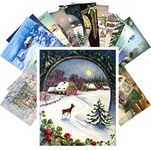 Vintage Christmas Greeting Cards 24pcs Winter Forest Christmas Night Landscapes REPRINT Postcard Pack