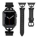 Wearlizer Leather Band Compatible with Apple Watch Band 38/40/41/42mm Women, Dressy Genuine Leather Wristband Strap with D-Shape Metal Buckle for iWatch Series 10 9 8 7 6 5 4 3 2 1 SE, Black/Black