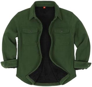 ThCreasa Unisex Boys Girls Winter Fleece Jacket Sherpa Lined Cute Flannel Shacket Christmas Dress Shirt Army Green XL 14-16