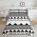 Boho Aztec Comforter Set Queen Size Black And White Bedding Set Morden Geometric Triangle Lattice Down Comforter Minimalism Room Decor Warm Soft 3 Pieces Quilted Duvet For Kids Boys Girls Teens