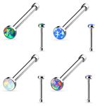 Pierced Owl Set of 4 Opal Flat Top Surgical Steel Nose Studs, Stainless Steel,Opal,Synthetic Opal,Steel