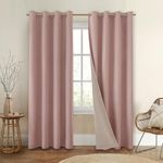 HOMEIDEAS 100% Blackout Curtains for Bedroom Blush Pink Linen Curtains 84 Inch Length 2 Panels Set Black Out Curtains for Living Room Nursery, Thermal Insulated Grommet Window Drapes