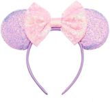 RCRAJE Mouse Ears Headband for Women Girls Boys, Sequin Bow Headbands Classic Glitter Party Princess Decoration Cosplay Birthday Christmas Party, One Size Fits All (Light Purple)