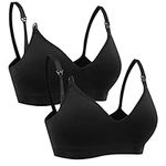 Vevarble Womens Maternity Bras for Breastfeeding Wireless Nursing Bras Soft Sleeping Bras Pregnancy Bra (M-Black/Black)