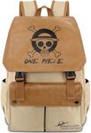 Roffatide Anime One Piece Luffy Straw Hat Pirates Backpack Canvas Schoolbag Laptop Backpack Printed Flap Rucksack Daypack Khaki