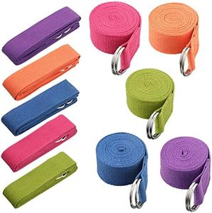 10 Pcs Yoga Strap 8Ft Yoga Stretching Exercise Band Yoga Belt with Adjustable Metal D Ring Buckle Loop for Yoga, Pilates, Dance, Daily Stretching, Physical Therapy, Gym Workout (8 Ft)