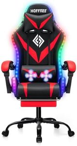 HOFFREE Gaming Chair with LED RGB Lights Massage Ergonomic Video Game Chairs with Footrest High Back Reclining Computer Chair with Adjustable Lumbar Support Red and Black