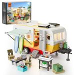 Funwhole Travel Trailer Lighting Building-Bricks Set - Classic Camper Van for Beach 1325 Pcs Creator Vehicle Kit for Adult and Teens