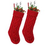 LOAVER Knitted Christmas Stockings Gift Socks, 46cm Large Red Stocking for Xmas Gift Filling Home Decoration