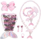 TASMAI MARKETING Pink Jewellery Set for Girls,Mermaid Jewellery Set with Sequins Purse, Mermaid Necklace,Birthday Gift for Girls