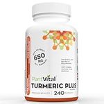 PlantVital Turmeric Curcumin Capsules with Black Pepper 1300mg (2 capsule dose) Turmeric Supplements with Black Pepper - Gluten and GMO-Free 240 Count