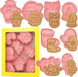 HUSAINI MART | 8 PC Christmas Cookie Cutter Set Plunger Cutter, Biscuit, Cookie,Brownie,Pastry,3D PRESSABLE Set, Gingerbread Man,Christmas Tree, Snowman,Santa Bells, Snowflake, (Pack of - 1)