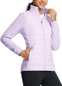 BALEAF Women's Insulated Running Jacket Thermal Hiking Hybrid Jacket Lightweight Water Resistant and Warm Coat With Zip Pockets Purple Rose M