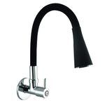 Houza Brass Sink Tap Faucet with 360 Degree Flexible Silicon Swivel Spout & Dual Flow Pattern Flow, Compatible for Hot or Cold Water for Kitchen Sink, Wash Basin, (Chrome Finish/Black)