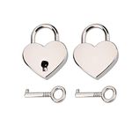 RMENOOR 2 Sets Heart Shape Lock Mini Heart Shape Padlock Key Padlock Heart Padlocks Heart Metal Padlock Heart Lock with Key for Jewelry Box Storage Box Diary Luggage Handbag Gifts(Silver)