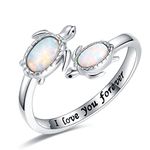 EJALEN 925-Sterling-Silver Opal /Turquoise Sea Turtle/Dolphin/Sea Life Ring - Inspirational I Love You Forever Adjustable Open Nature Ocean Mother Daughter Ring Cute Animal Jewelry Gifts for Women