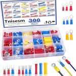 Tnisesm/300PCS Insulated Wire Crimp Connectors Assortment Kit with Ring, Spade, Butt, Quick Disconnect, Crimp Automotive Cable Terminals TN-T01