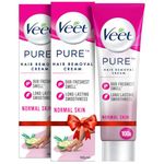 Veet Pure Hair Removal Cream for Women With No Ammonia Smell, Normal Skin - 100g (Pack of 2) | Suitable for Legs, Underarms, Bikini Line, Arms | 2x Longer Lasting Smoothness than Razors