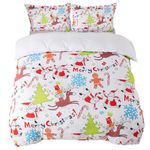 qjmiaofang Christmas Duvet Cover Twin Size Kids Christmas Bedding Set Santa Claus Deer Pattern Bedding Christmas Tree Snowflake Design Comforter Cover for Girls Boy Decor (No Comforter)