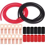 Taukealugs 6 AWG Gauge Wire UL1015 Battery Power Tinned Oxygen Free Copper OFC Welding Cable Boat Inverter 6 1/2feet Red Black and Lugs Terminal Connectors with Heat Shrink Tube