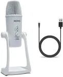 Movo UM700W White Desktop USB Microphone for Computer - Studio Mic with 4 Pickup Patterns - USB Gaming Microphone for PC, Mac, and Android - Best Microphone for Podcast Recording and Streaming Setup