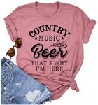 Country Music and Beer Funny Drinking Shirt for Women Summer Vacation T Shirts Vintage Country Shirts Tops, Pink, Medium