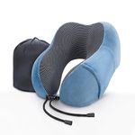 WENGX Travel Pillow Neck Pillow Memory Foam Soft Comfort and Support Travel Flight Neck Pillows,U-shaped Pillow for Sleeping with Storage Bag for Airplane Car Office Home,etc (Blue)