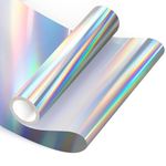 Holographic Permanent Vinyl for Cricut, 12" x 6FT Silver Waterproofed Iridescent Adhesive Vinyl Roll for All Cutting Machine, Home Outdoor DIY Decor, Decals, Stickers