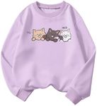 SOLY HUX Girl's Cute Graphic Crew Neck Sweatshirt Long Sleeve Pullover Tops T Shirt Purple Cat 11-12Y