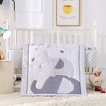 Wowelife Crib Bedding Set Gray, Premium 3-Piece Baby Bedding Set Elephant, Nursery Crib Comforter Breathable and Soft for Boy and Girl with Quilted Comforter, Crib Skirt and Crib Sheet, Grey