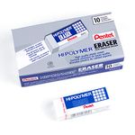 Pentel Hi-Polymer Block Eraser, Large, White, Pack of 10 ZEH-10 Erasers (ZEH10PC10)