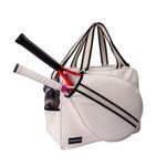 Remobia Hicol White PU Leather Women Large Sports Handbag Tennis Racket Shoulder Bag Tennis Tote Bag for 2 Rackets, with Water Bottle Holder