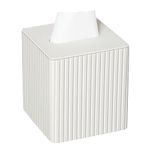 MEIBOOCH PU Leather Tissue Box Cover Square Tissue Box Holder with Magnetic Closure (Ivory Stripe)