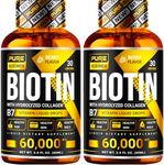 PURE RESEARCH Biotin & Collagen 60,000mcg Hair Growth Liquid Drops, Supports: Strong Nails, Glowing Skin, Healthy Hair Growth, More Absorption Than Capsules & Pills (4Fl Oz)