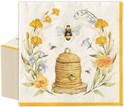 Whaline 80Pcs Bee Flower Paper Napkins Summer bee yellow Luncheon Napkin Watercolor Floral Dessert Dinner Hand Napkin for Seasonal Wedding Birthday Baby Shower Holiday Party Supplies