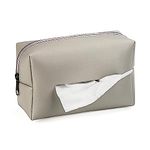 Car Tissue Holder, Grey Sun Visor Tissue Box Multifunctional PU Leather Hanging Paper Bag for Car Backseat and Headrest