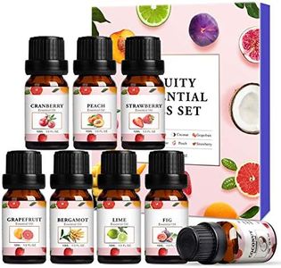 Fruity Essential Oils Set 8x10ml-Coconut, Cranberry, Grapefruit, Strawberry, Peach, Bergamot, Lime, Fig Essential Oil, Pure Aromatherapy Fragrance Oils Gift Set for Diffusers and Home, Candle Making